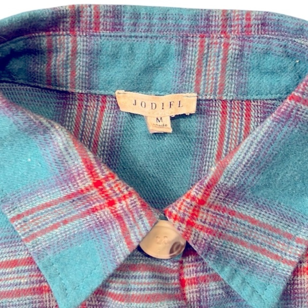 Jodifl Plaid Long Sleeve Button Down Flannel Long Tunic Top Size Medium - Picture 3 of 7